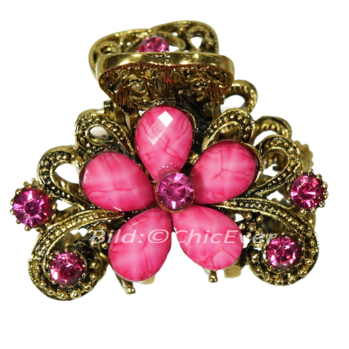 Haargreifer Blumen Haarklammer Metall Strass 3x2cm rosa gold 5695d - zum Schließen ins Bild klicken